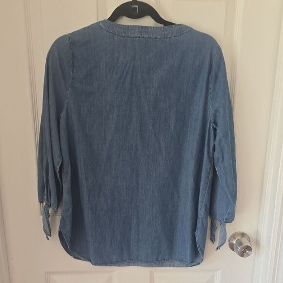 Michael Kors Denim Blue Blouse with Split Neck - Picture 4 of 5